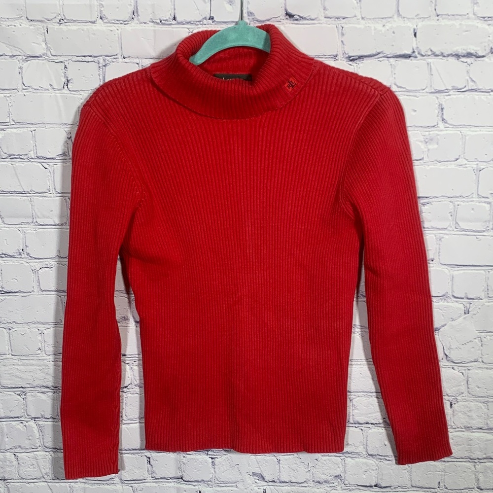 Lauren Ralph Lauren Womens VTG Ribbed Turtleneck Sweater Red Size S Old Money